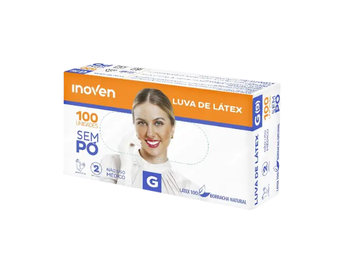 Luva de látex, sem pó. P/M/G