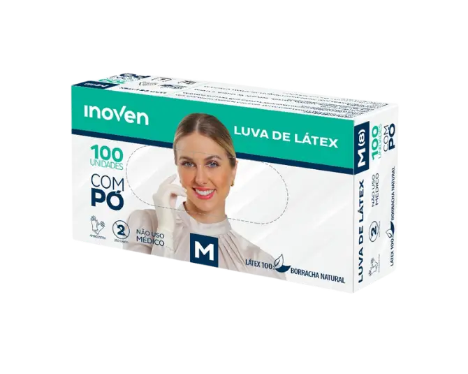 Luva de látex, com pó. P/M/G